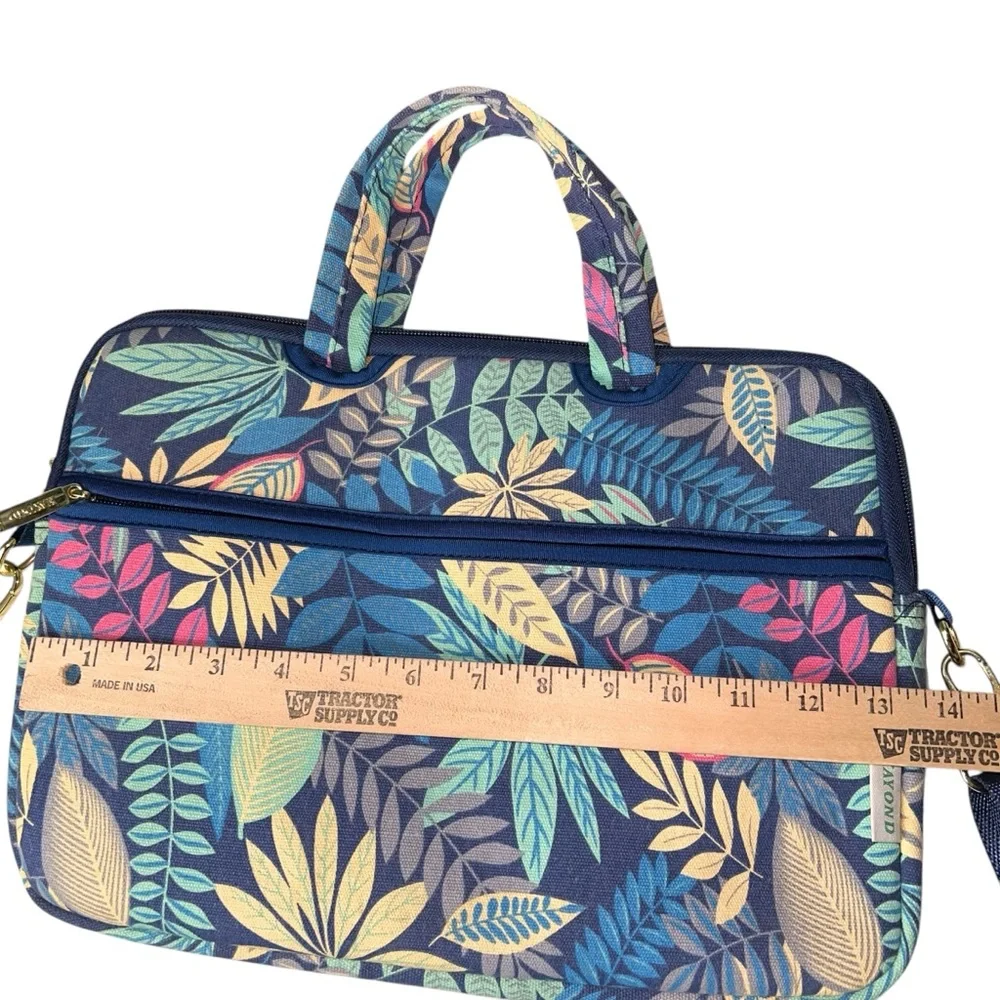 Kayond Tablet Small Laptop Case Colorful Leaf Print Blue Shoulder Strap 13 Inch